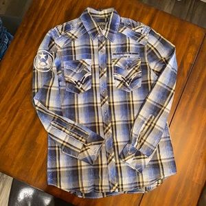 Blue Affliction - Medium - button down collared shirt